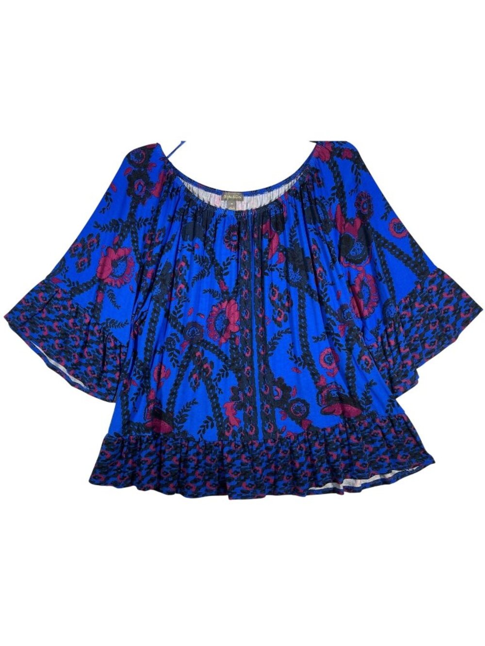Style &Co Womens Size 3X Boho Floral dark Blue Print Blouse